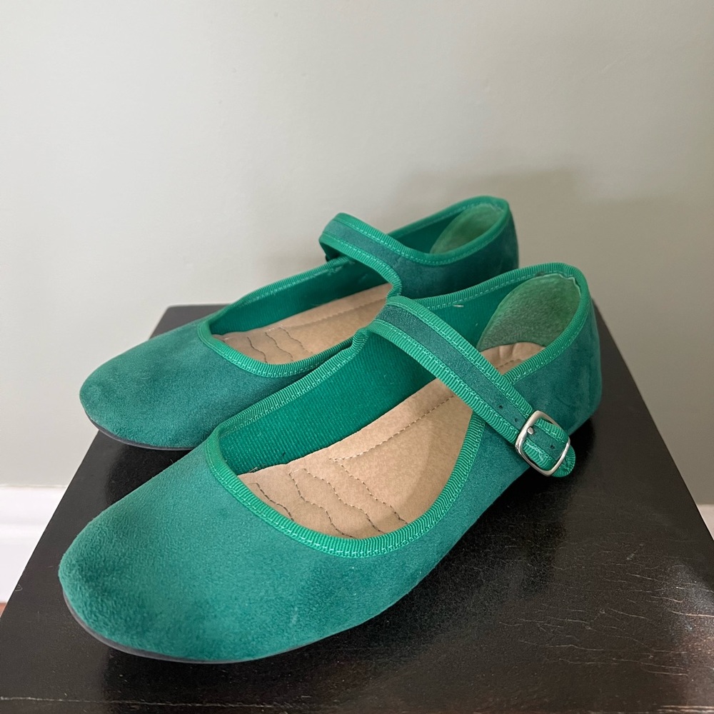 Green Mary Jane Ballet Flats